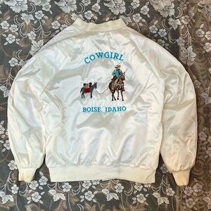 VINTAGE WEST ARK SATIN EMBROIDERED BOMBER HORSE EQUESTRIAN SNAP FRONT JACKET
